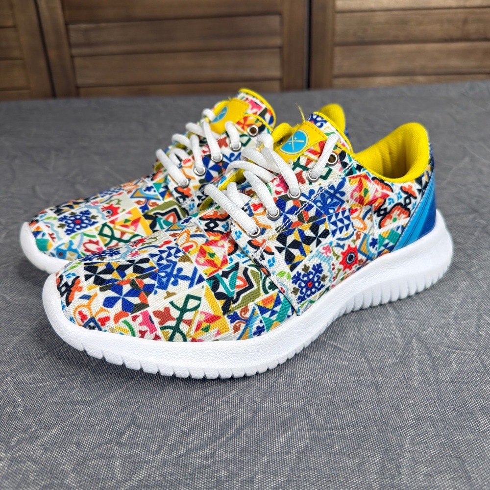 Inkkas Sneakers Women 7 Flexaire Multi-Color Mosaic Tile Print Athletic Shoes